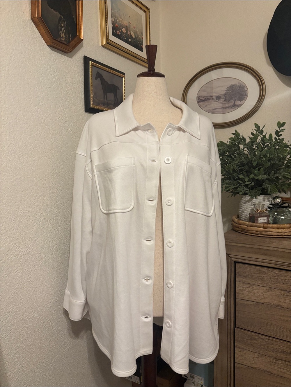 Lane Bryant White Button-Front Shirt Jacket with Patch Pockets-Size 18/20
